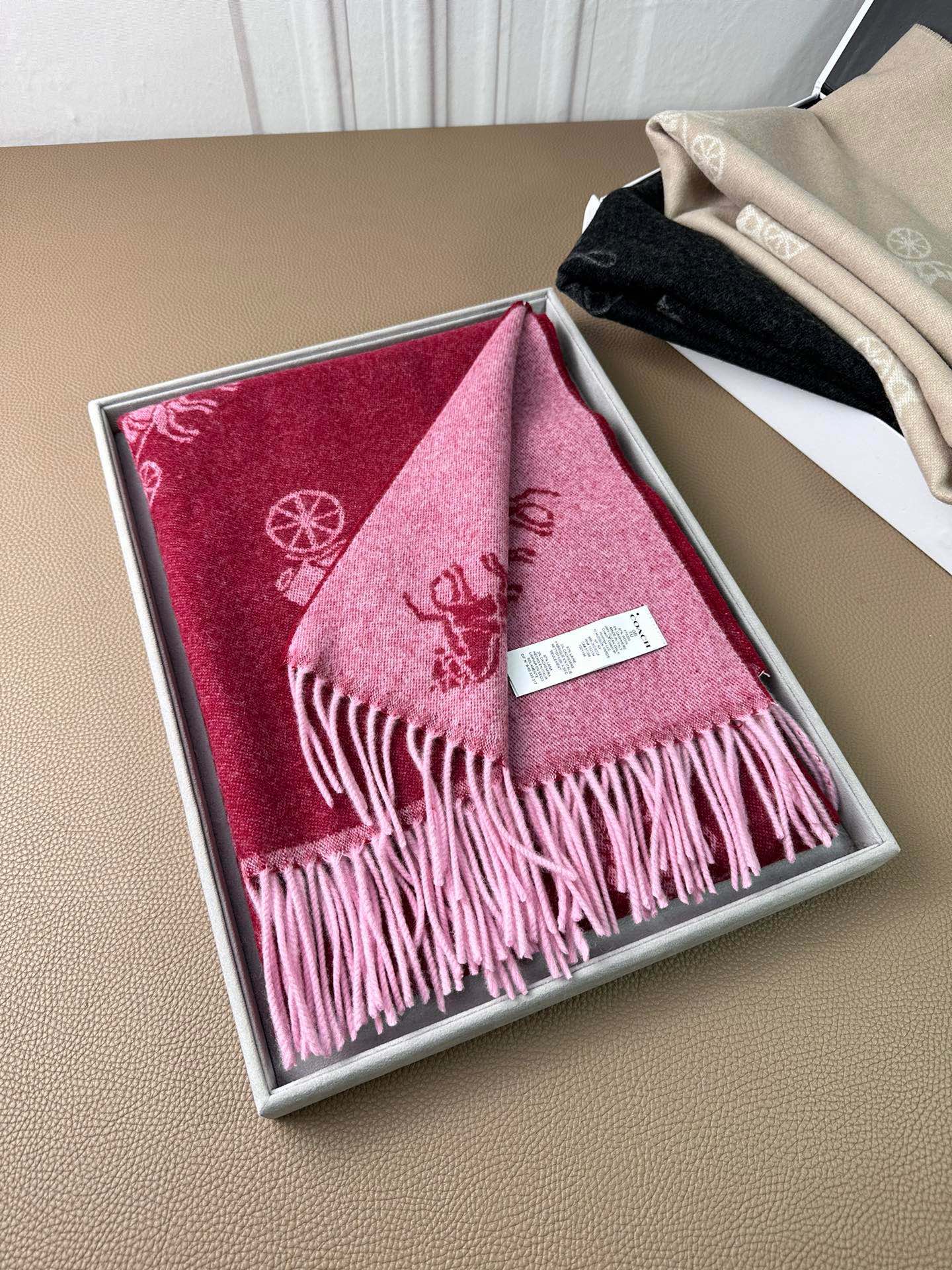 COACH HORSE & CARRIAGE PRINT SCARF 195 CM IN RED PINK 375240