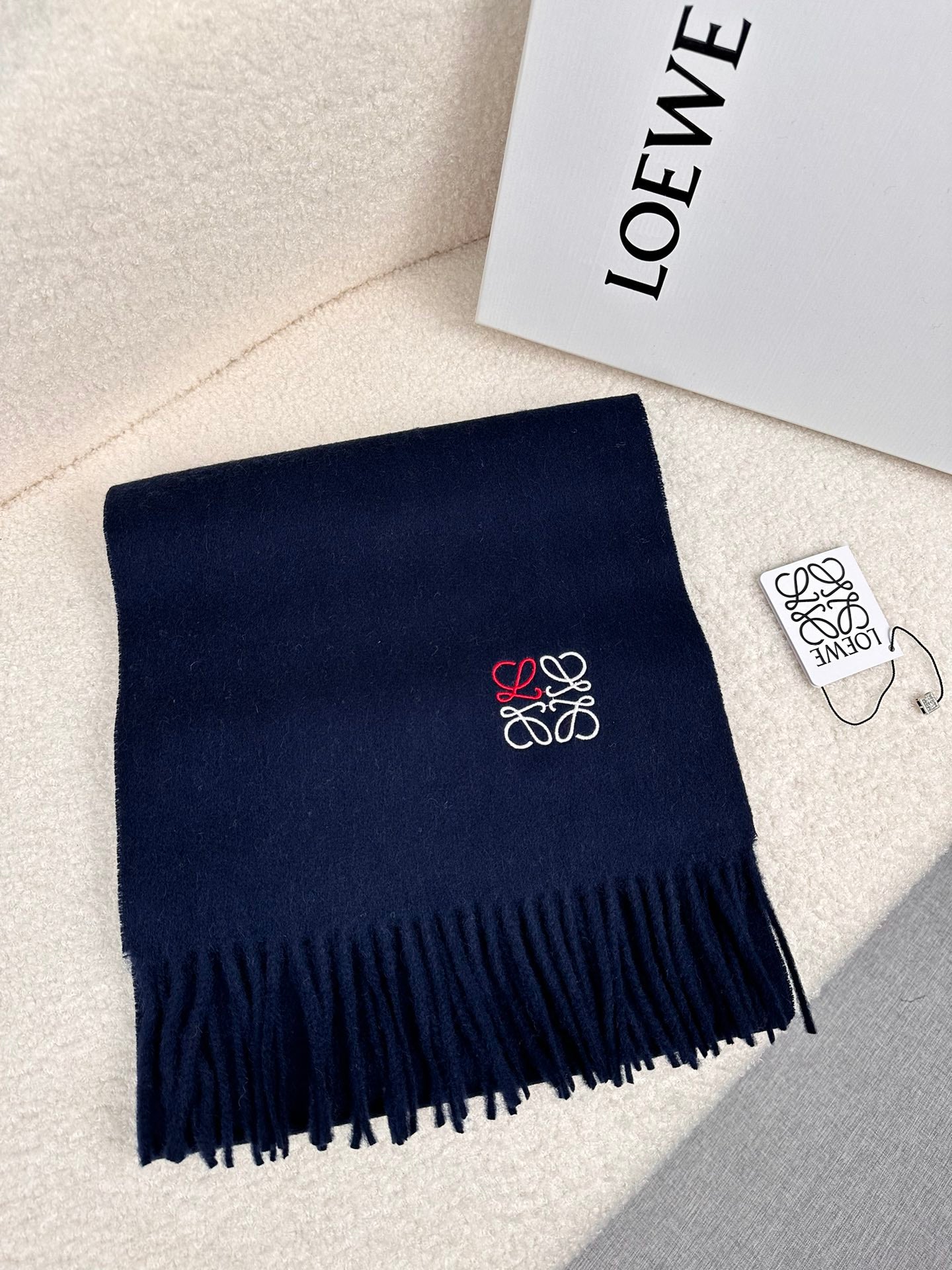 LOEWE SCARF 180 CM IN NAVY BLUE CASHMERE 353155