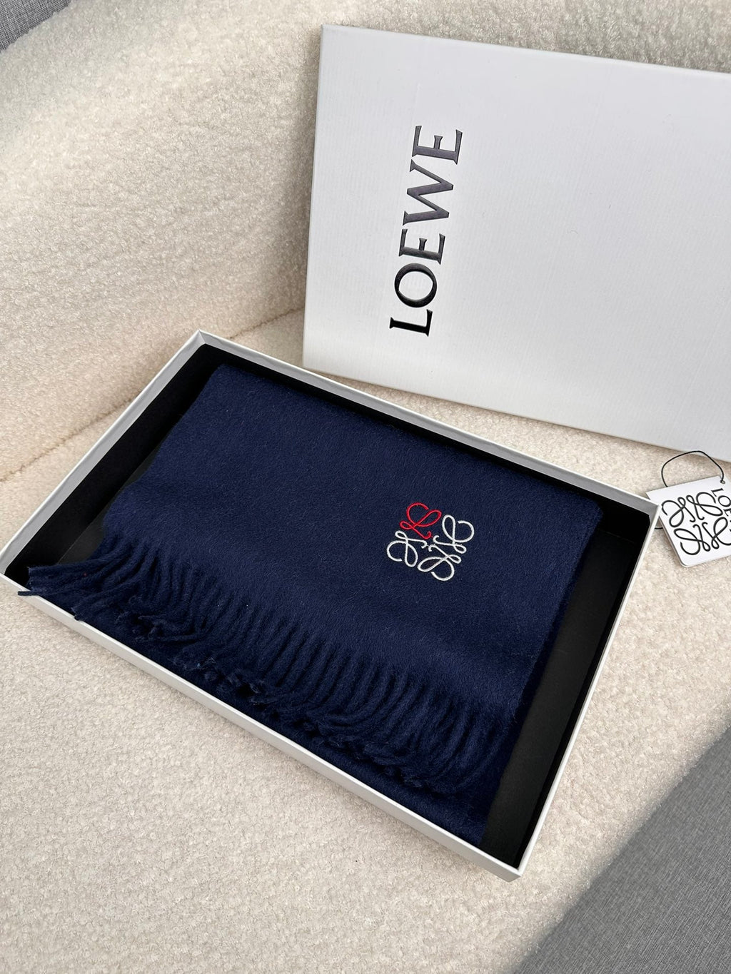 LOEWE SCARF 180 CM IN NAVY BLUE CASHMERE 353155