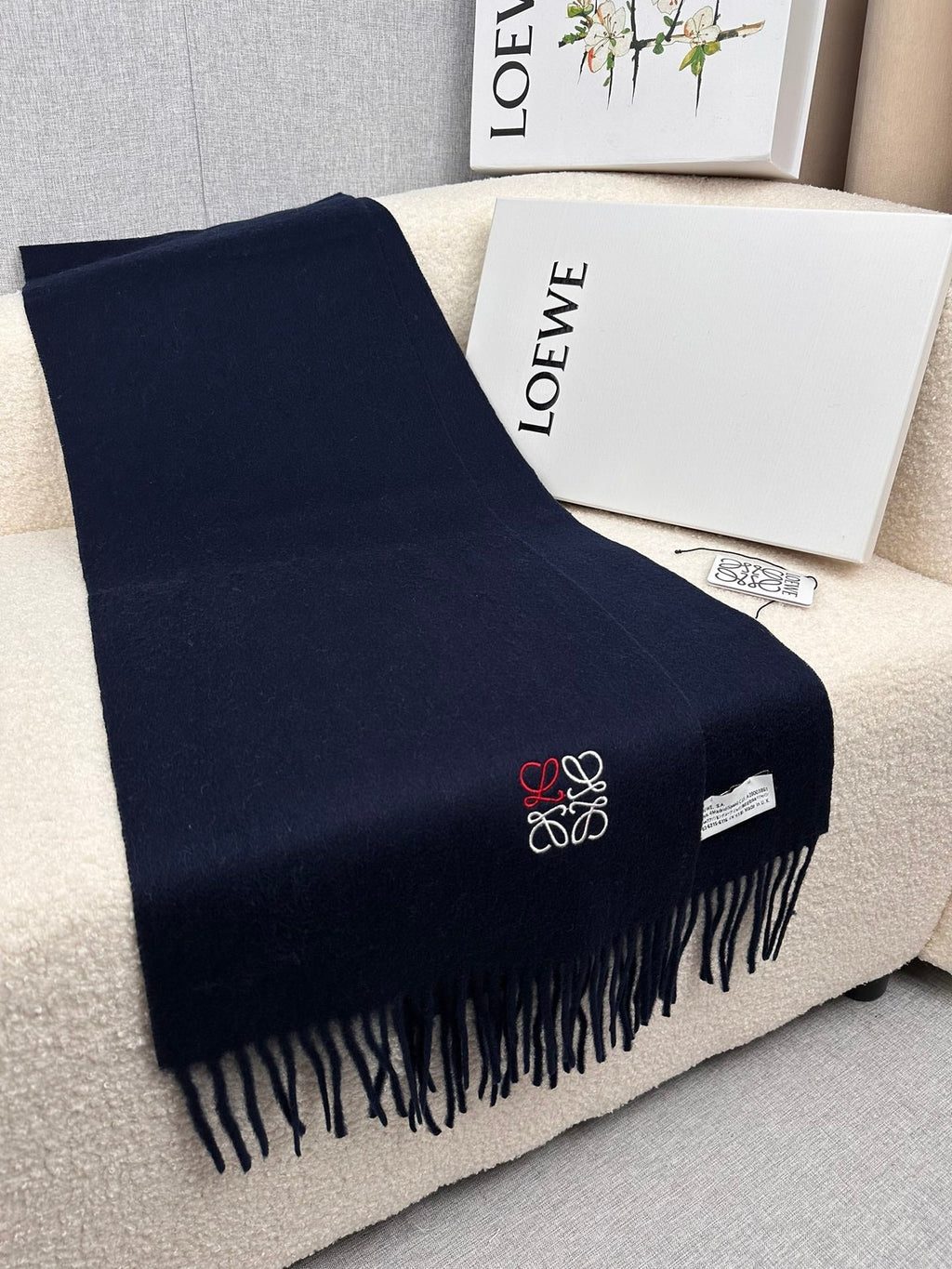 LOEWE SCARF 180 CM IN NAVY BLUE CASHMERE 353155