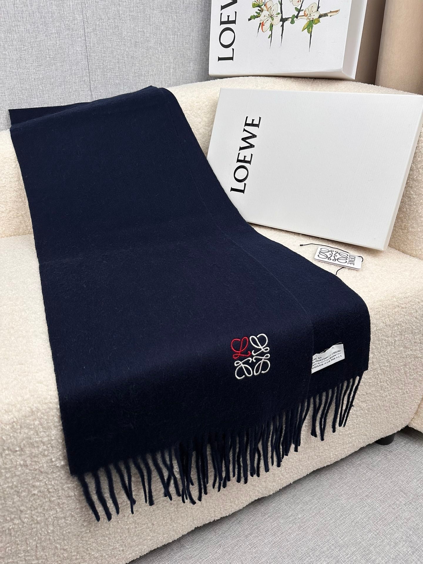 LOEWE SCARF 180 CM IN NAVY BLUE CASHMERE 353155