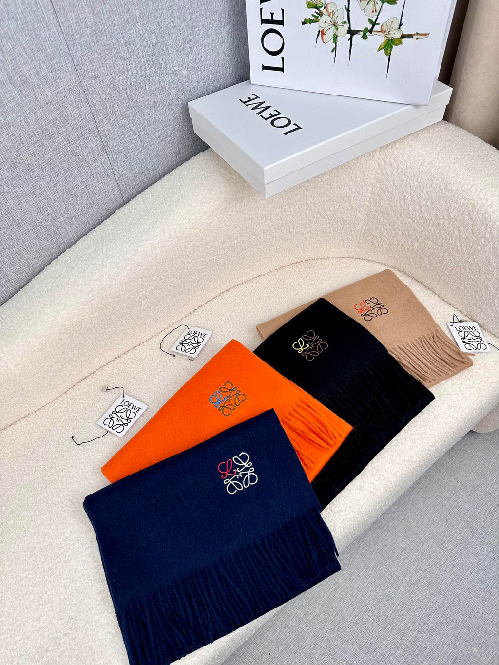 LOEWE SCARF 180 CM IN NAVY BLUE CASHMERE 353155