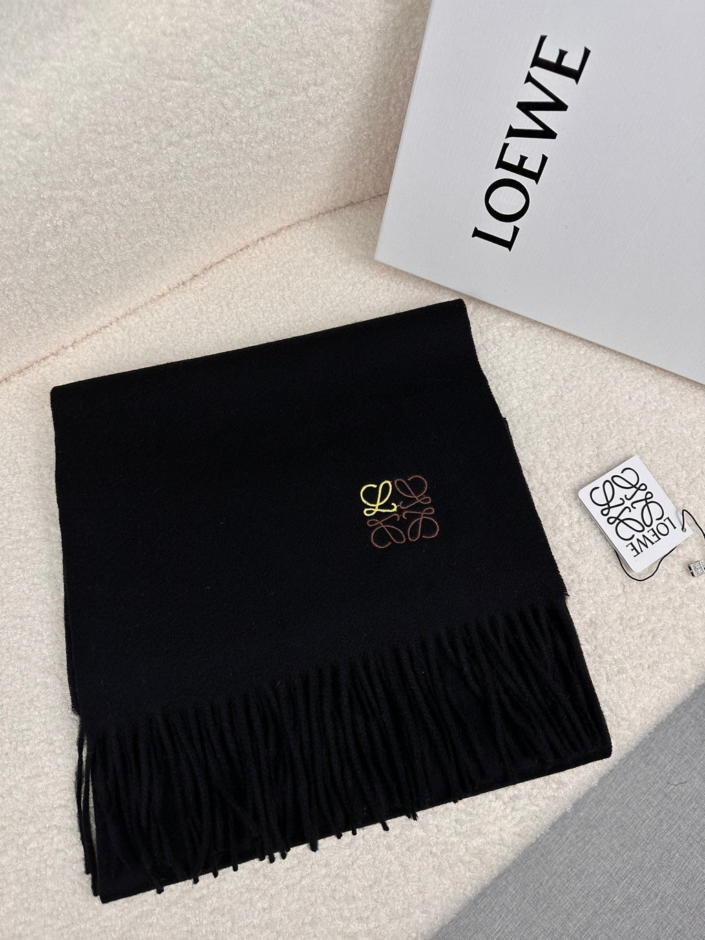 LOEWE SCARF 180 CM IN BLACK CASHMERE 353157