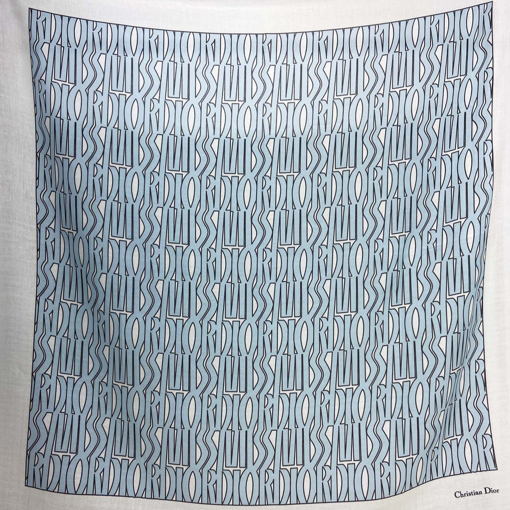 DIOR MISS  ALLOVER SHAWL 140 CM IN POWDER BLUE MIX WHITE SILK CASHMERE 411630