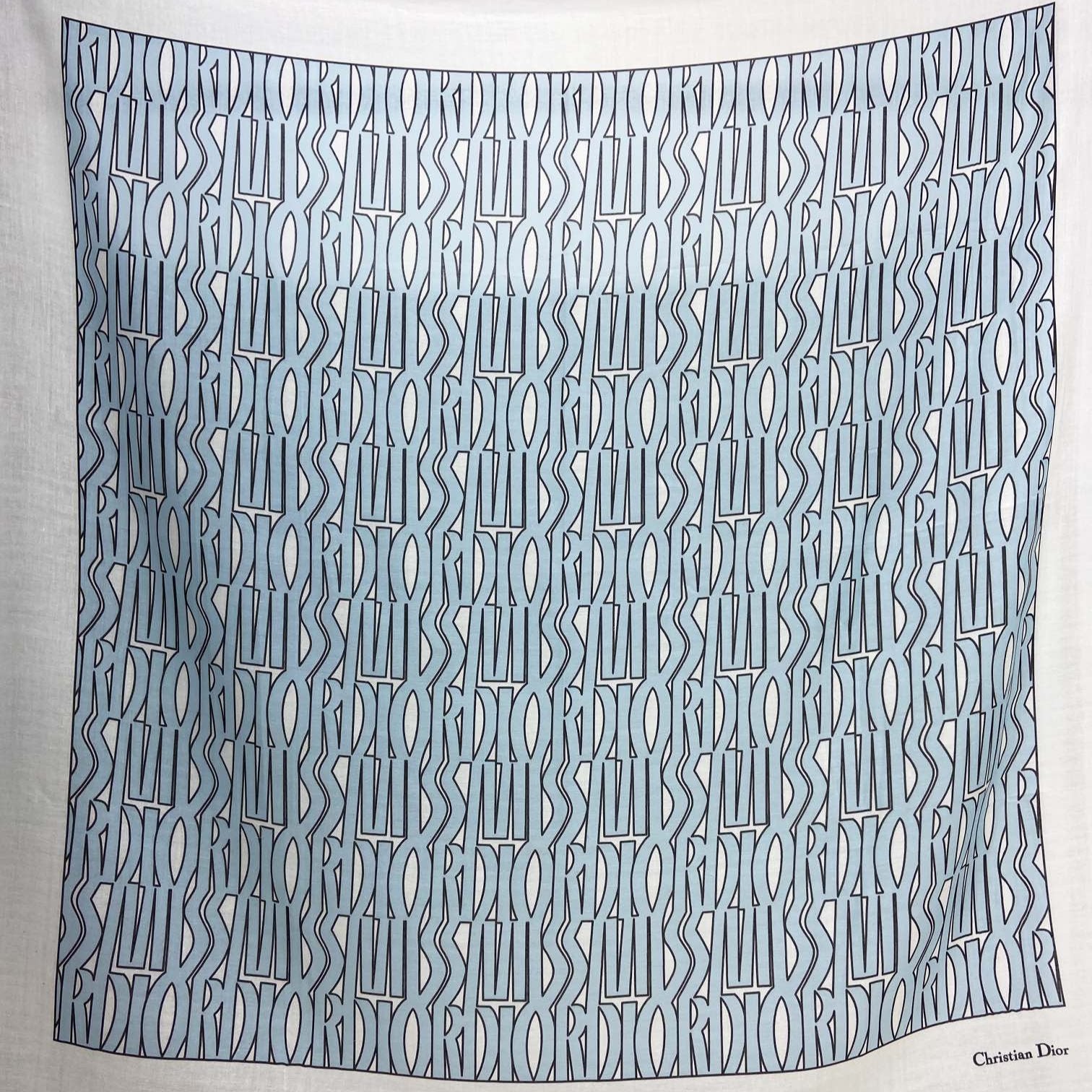 DIOR MISS  ALLOVER SHAWL 140 CM IN POWDER BLUE MIX WHITE SILK CASHMERE 411630