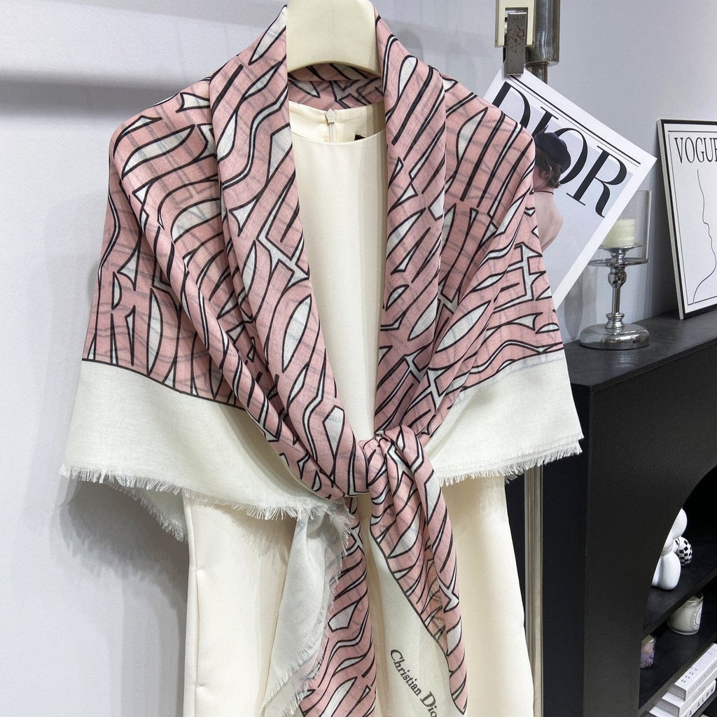 DIOR MISS  ALLOVER SHAWL 140 CM IN PALE PINK MIX WHITE SILK CASHMERE 411631