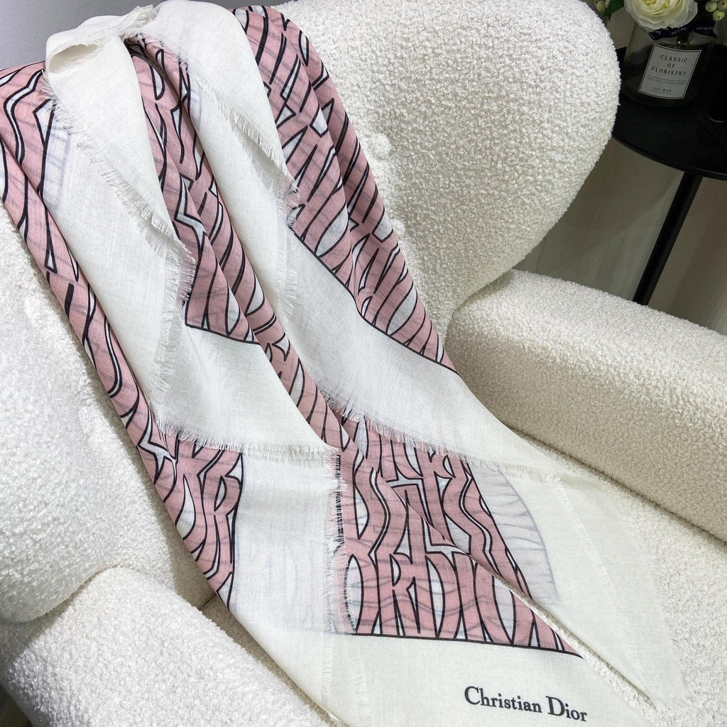 DIOR MISS  ALLOVER SHAWL 140 CM IN PALE PINK MIX WHITE SILK CASHMERE 411631