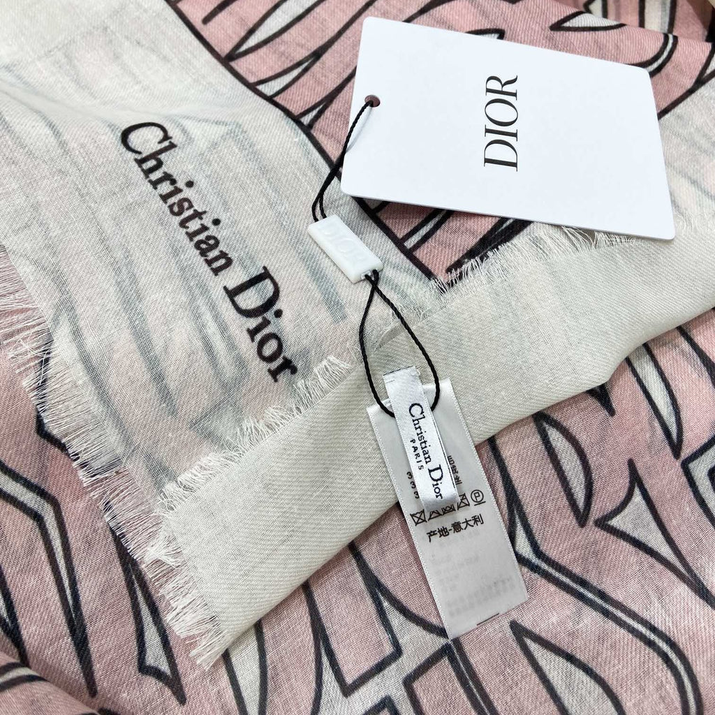 DIOR MISS  ALLOVER SHAWL 140 CM IN PALE PINK MIX WHITE SILK CASHMERE 411631
