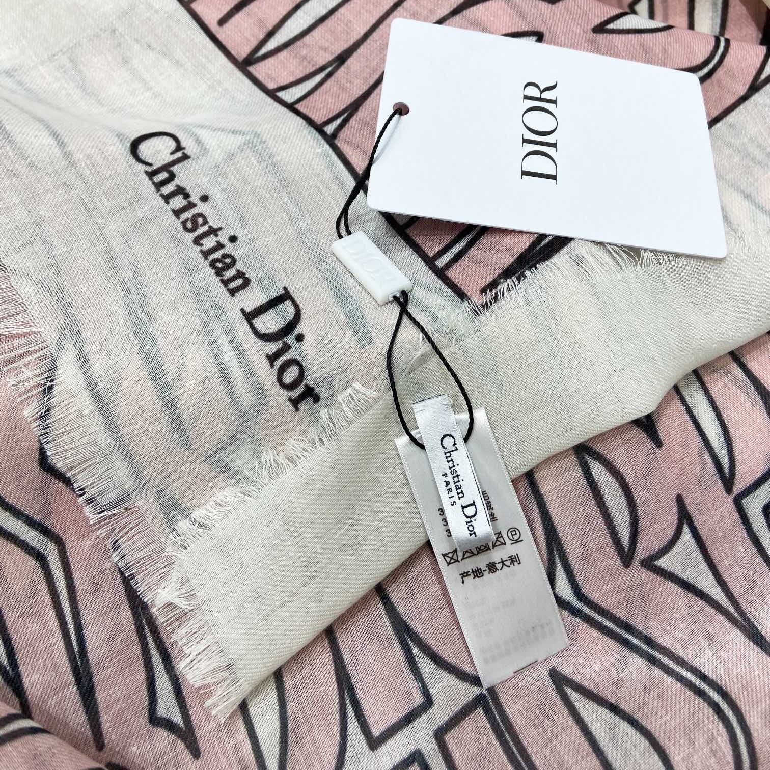 DIOR MISS  ALLOVER SHAWL 140 CM IN PALE PINK MIX WHITE SILK CASHMERE 411631