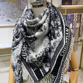 DIOR SQUARE SCARF 140 CM IN BLACK MIX WHITE MONOGRAM CASHMERE AND WOOL 416918