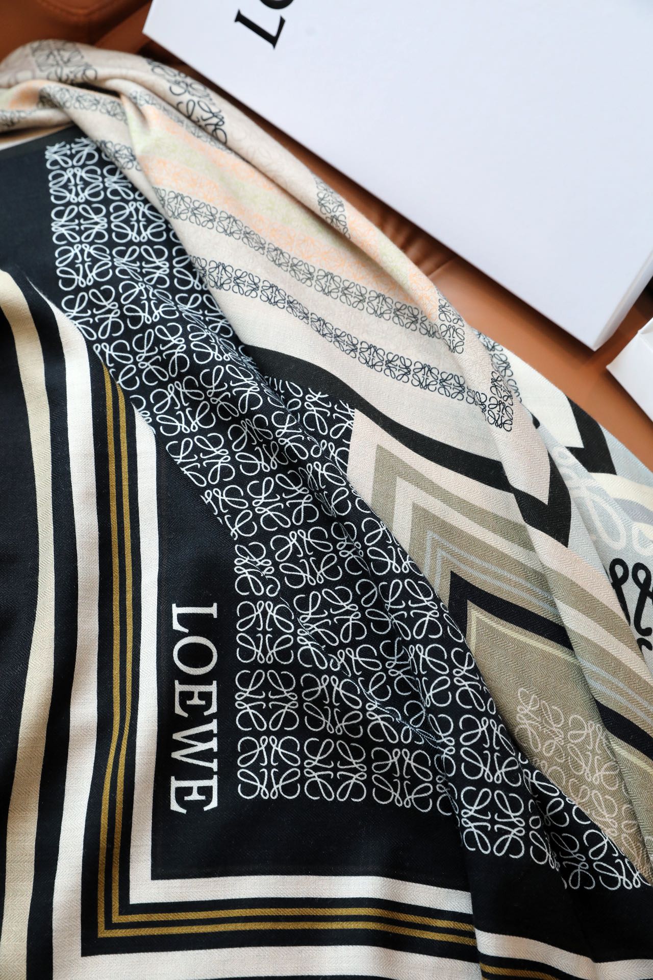 LOEWE ANAGRAM SQUARE 140 CM SCARF IN COLORFUL SILK AND CASHMERE 413599
