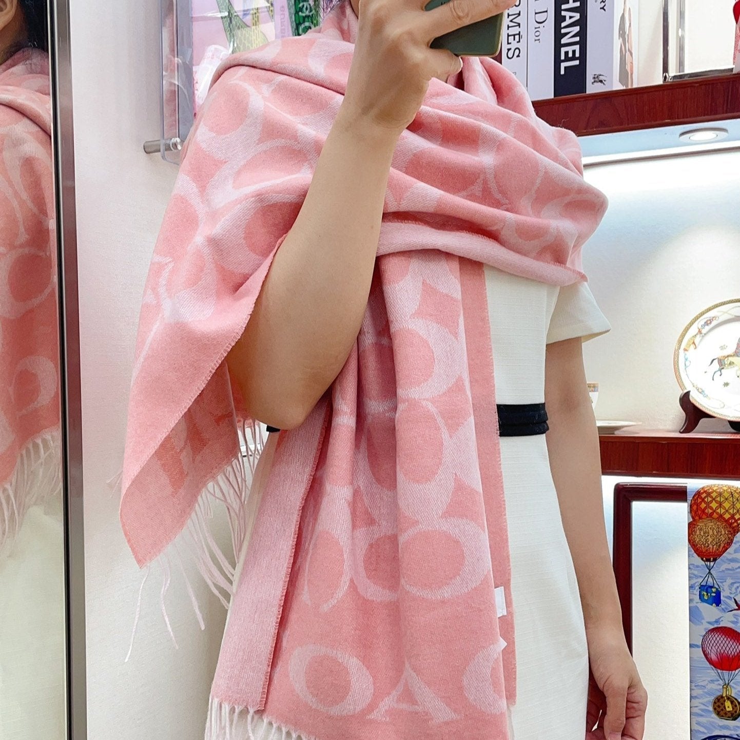 COACH CLASSIC MONOGRAM LOGO WOOL SCARF 195 CM FLAMINGO PINK 316253