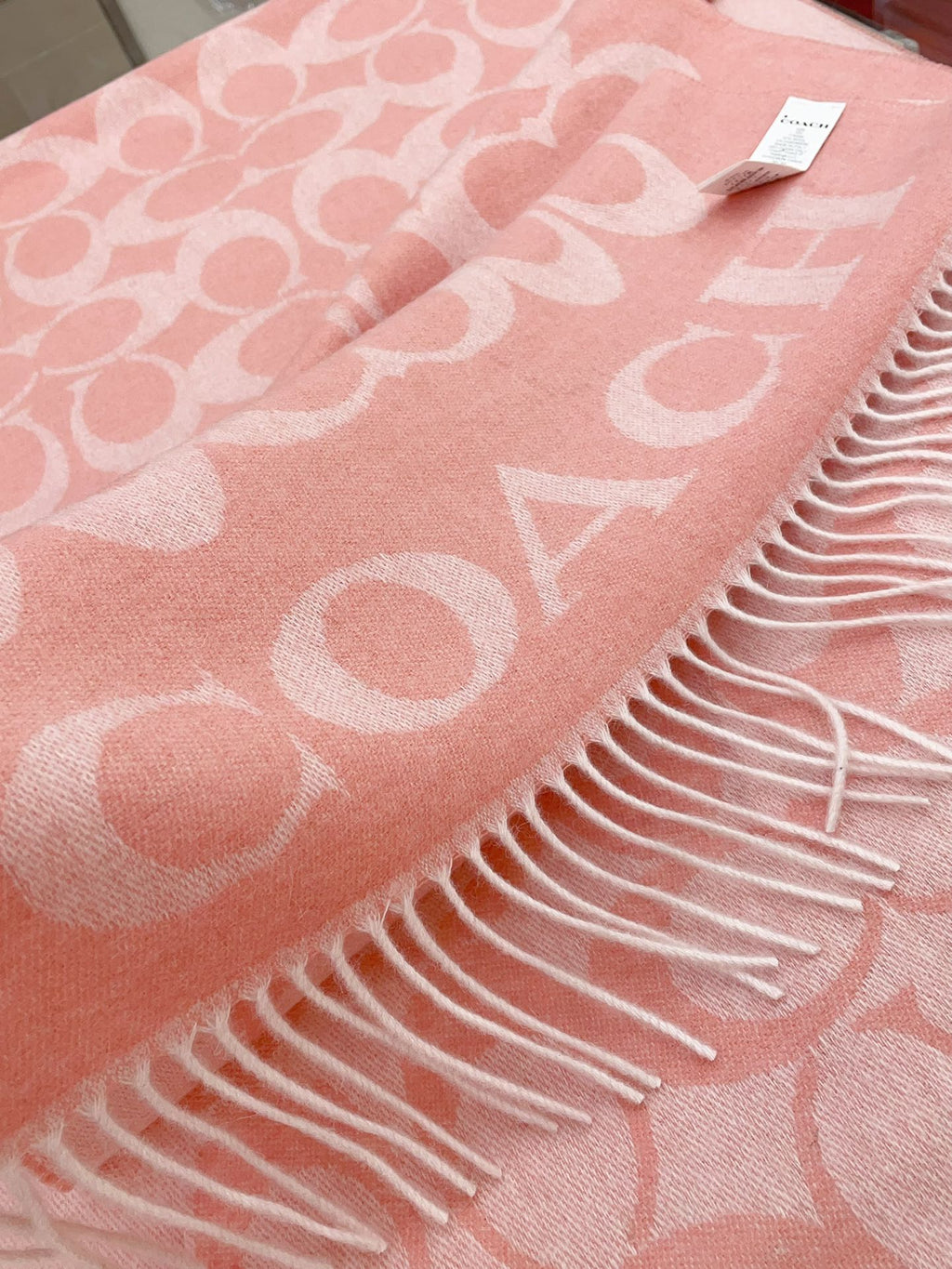 COACH CLASSIC MONOGRAM LOGO WOOL SCARF 195 CM FLAMINGO PINK 316253