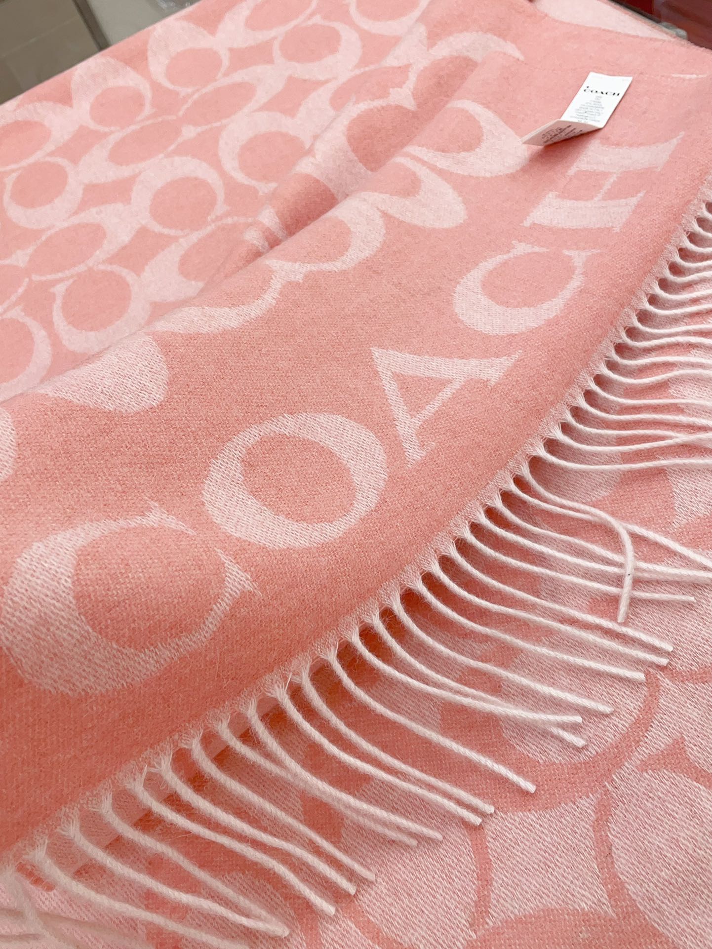 COACH CLASSIC MONOGRAM LOGO WOOL SCARF 195 CM FLAMINGO PINK 316253