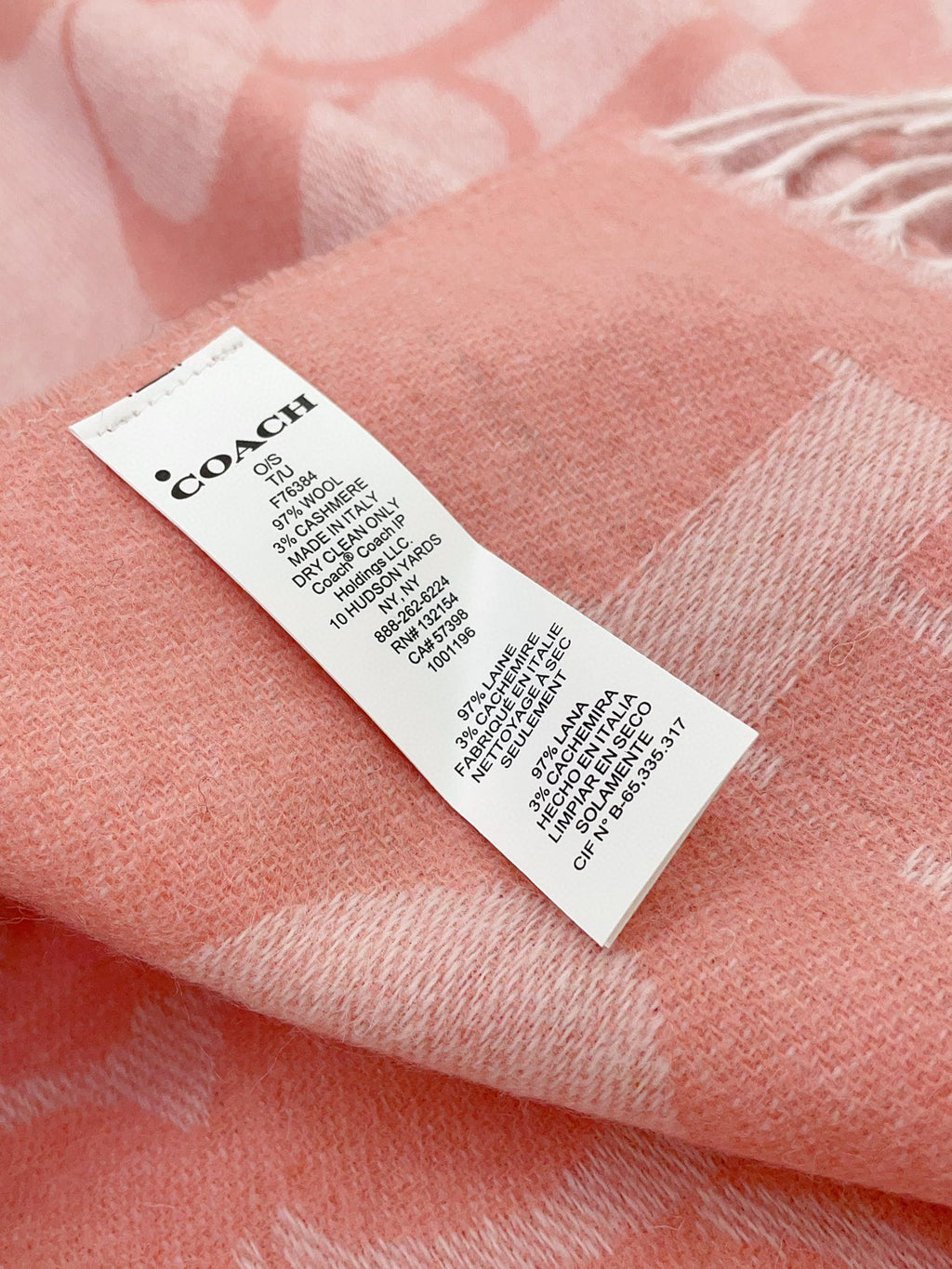 COACH CLASSIC MONOGRAM LOGO WOOL SCARF 195 CM FLAMINGO PINK 316253