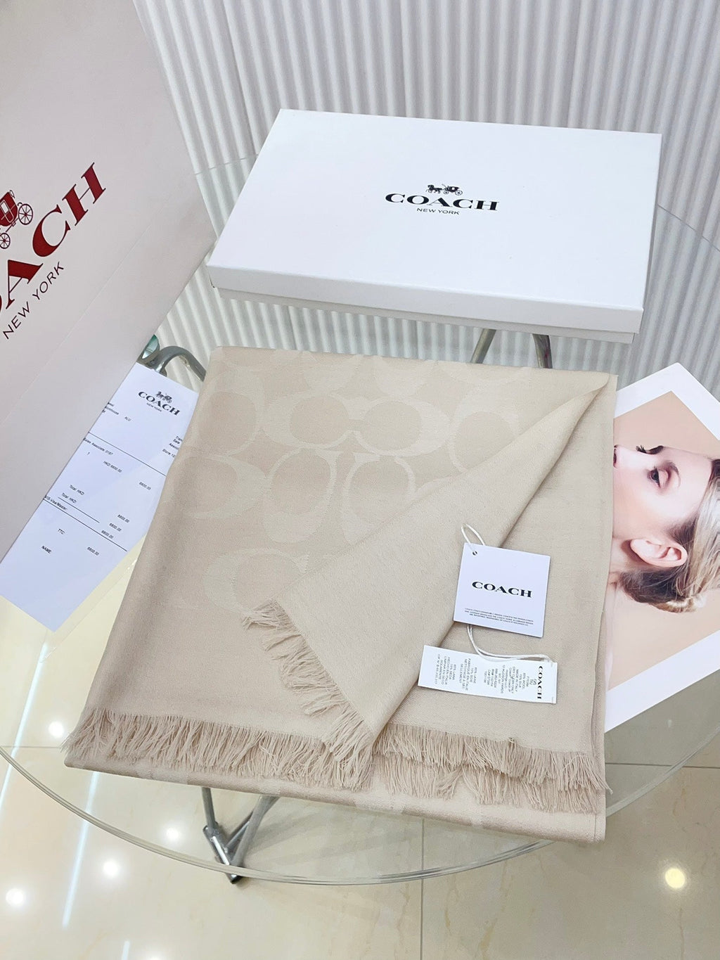 COACH SCARF 180 CM IN BEIGE CASHMERE 332874