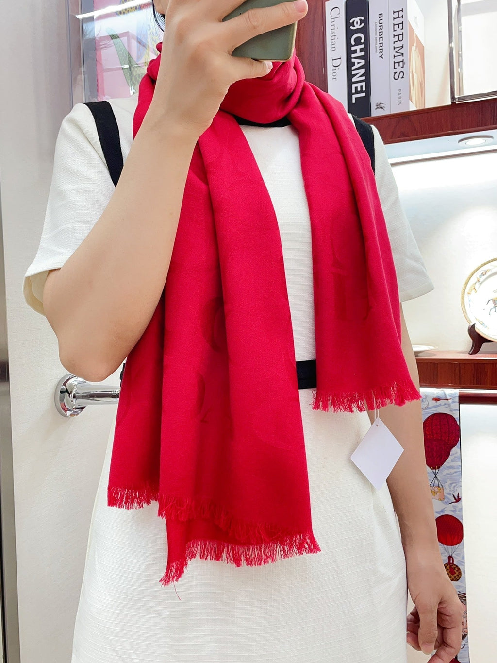 COACH SCARF 180 CM IN CHERRY RED CASHMERE 332875