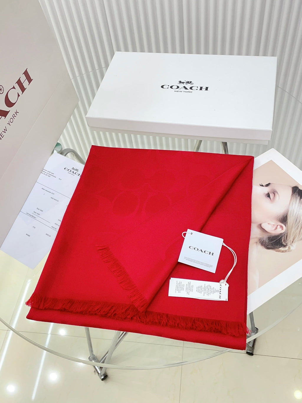 COACH SCARF 180 CM IN CHERRY RED CASHMERE 332875