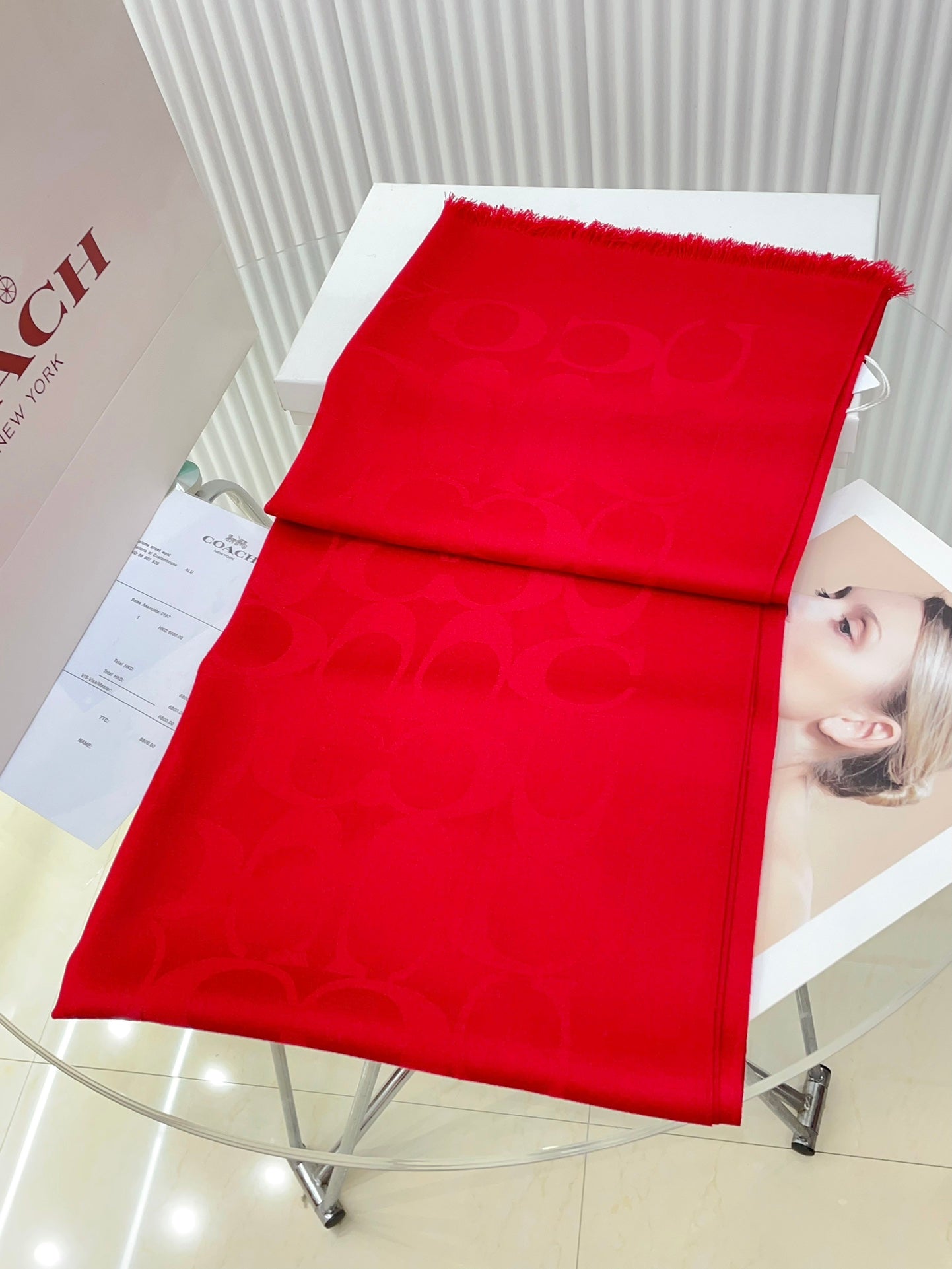 COACH SCARF 180 CM IN CHERRY RED CASHMERE 332875