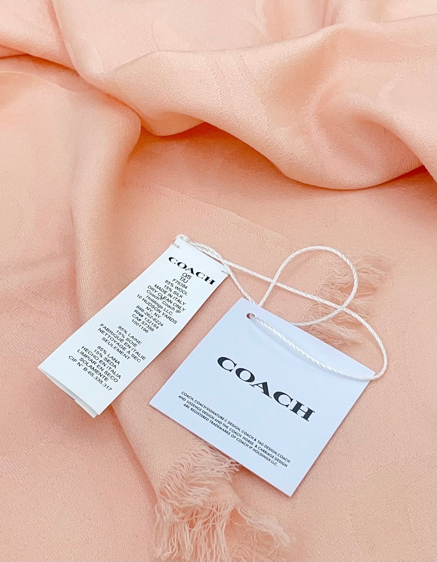 COACH SCARF 180 CM IN PECHY PINK CASHMERE 332876