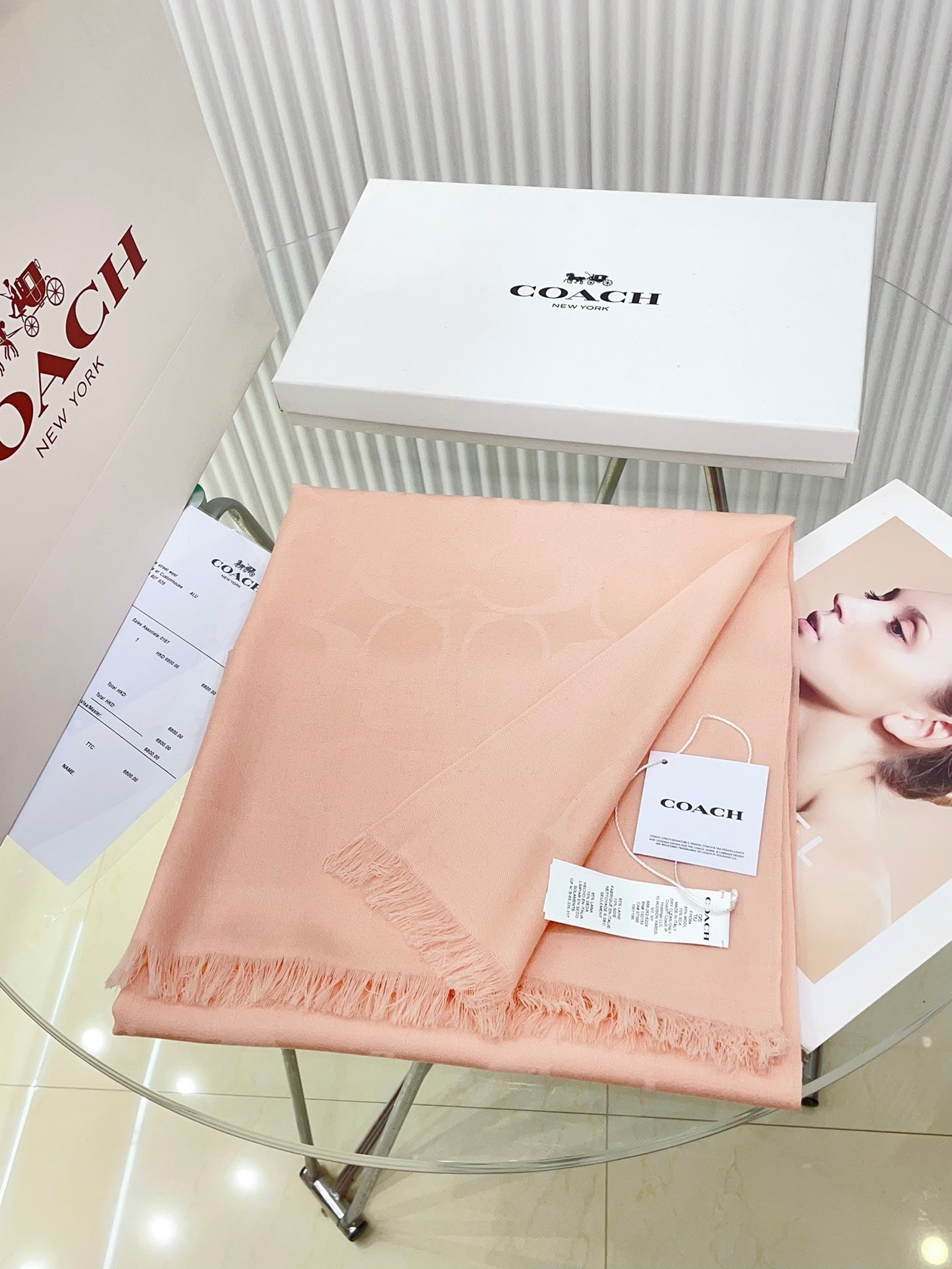 COACH SCARF 180 CM IN PECHY PINK CASHMERE 332876