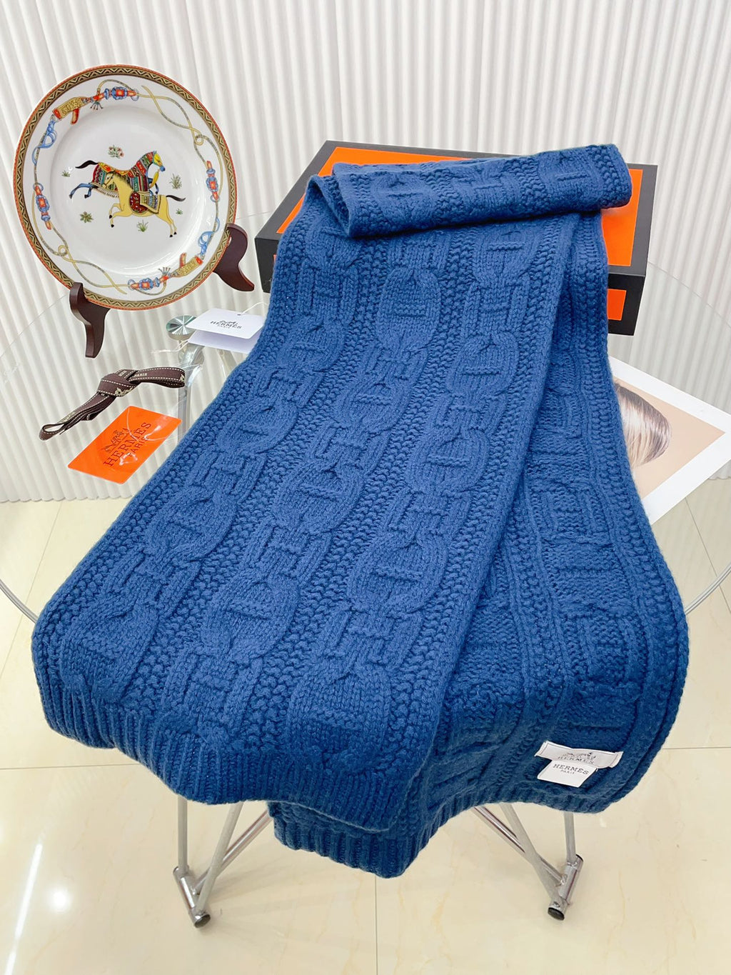 HERMES FAUBOURG MUFFLER 170 CM IN COBALT BLUE CASERE