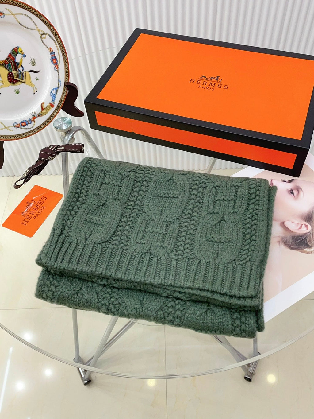 HERMES FAUBOURG MUFFLER 170 CM IN HUNTER GREEN CASERE