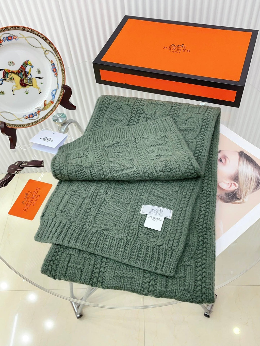 HERMES FAUBOURG MUFFLER 170 CM IN HUNTER GREEN CASERE