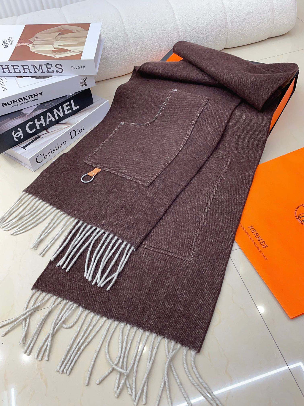 HERMES CARGO MUFFLER 190 CM IN CHESTNUT BROWN CASERE 375382