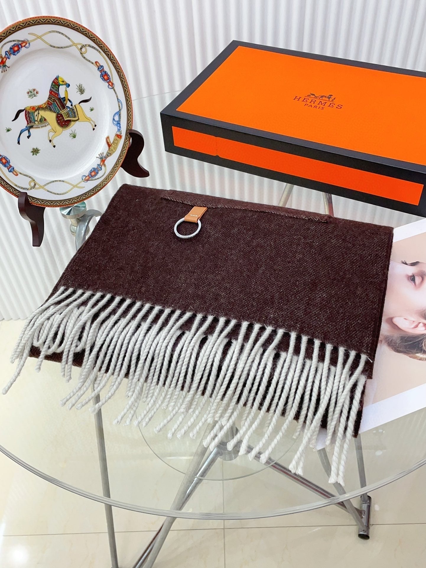 HERMES CARGO MUFFLER 190 CM IN CHESTNUT BROWN CASERE 375382