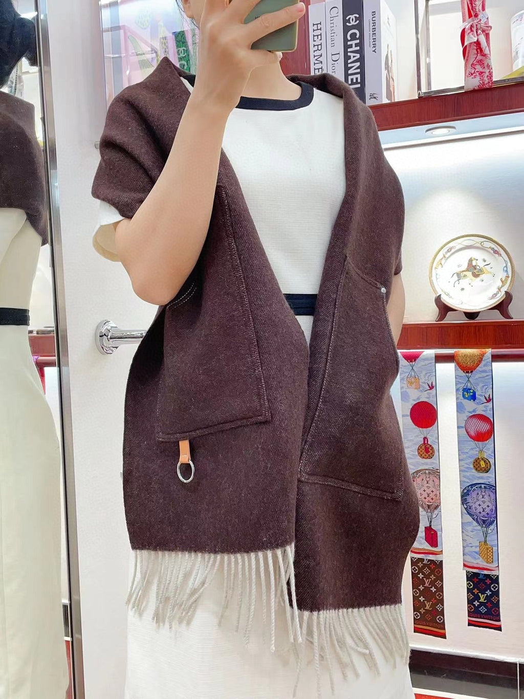 HERMES CARGO MUFFLER 190 CM IN CHESTNUT BROWN CASERE 375382