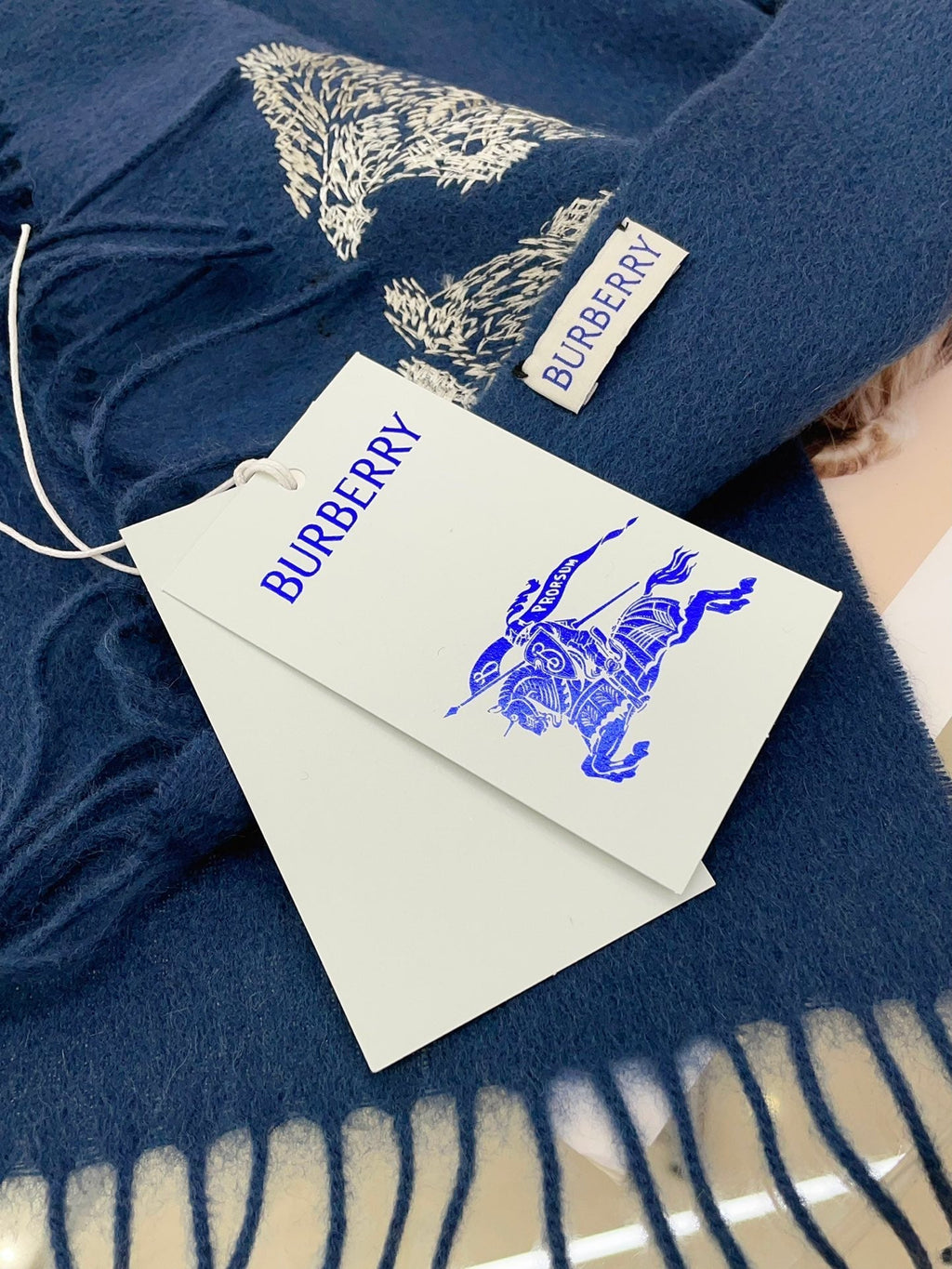 BURBERRY HARE WOOL CASHMERE SCARF 180 CM COBALT BLUE 376428