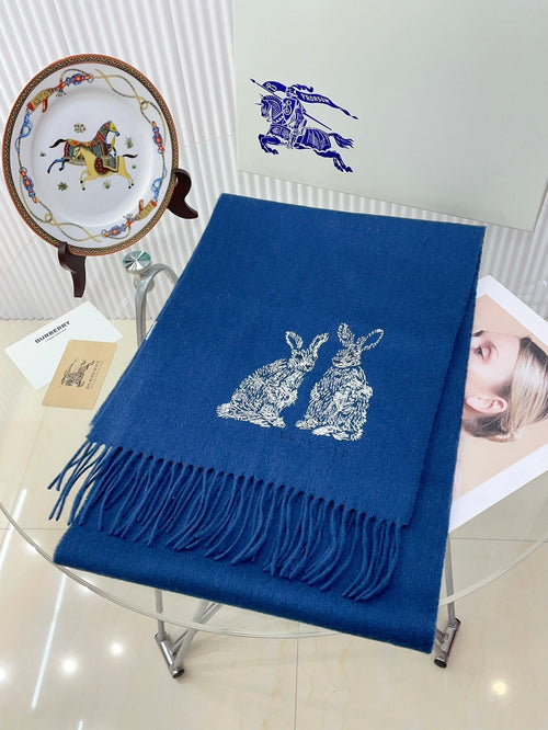 BURBERRY HARE WOOL CASHMERE SCARF 180 CM COBALT BLUE 376428