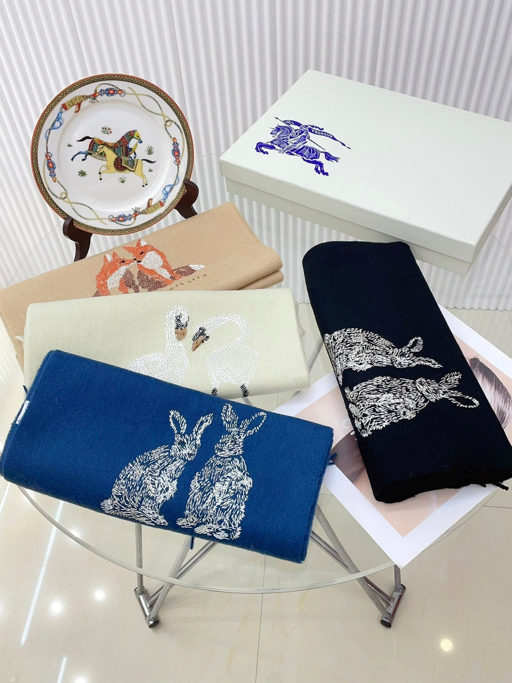 BURBERRY HARE WOOL CASHMERE SCARF 180 CM COBALT BLUE 376428