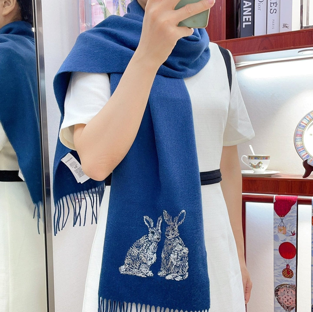 BURBERRY HARE WOOL CASHMERE SCARF 180 CM COBALT BLUE 376428
