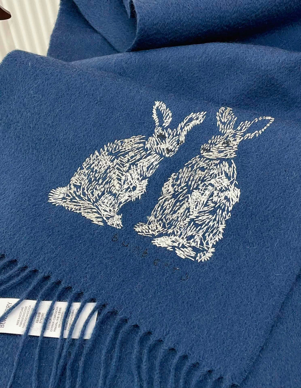 BURBERRY HARE WOOL CASHMERE SCARF 180 CM COBALT BLUE 376428