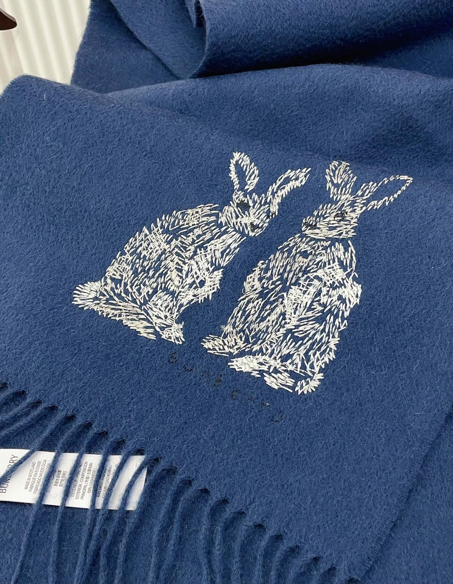 BURBERRY HARE WOOL CASHMERE SCARF 180 CM COBALT BLUE 376428