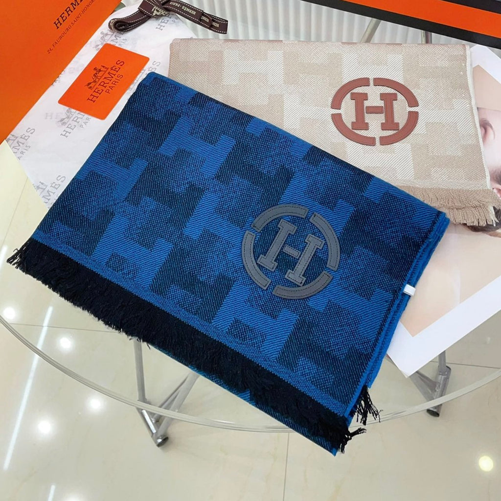 HERMES SCARF 200 CM IN COBALT BLUE MONOGRAM CASERE