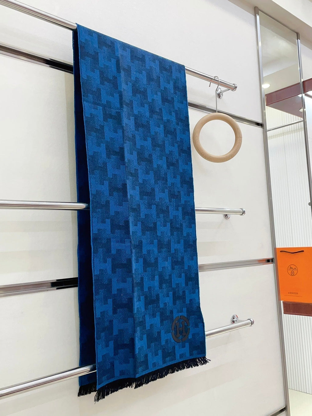 HERMES SCARF 200 CM IN COBALT BLUE MONOGRAM CASERE
