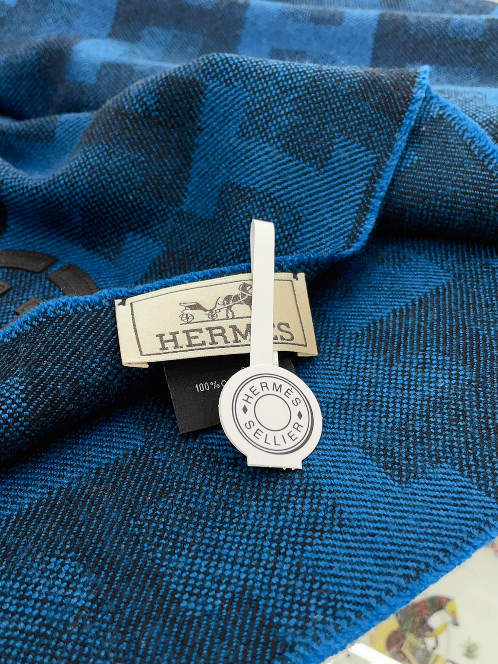 HERMES SCARF 200 CM IN COBALT BLUE MONOGRAM CASERE