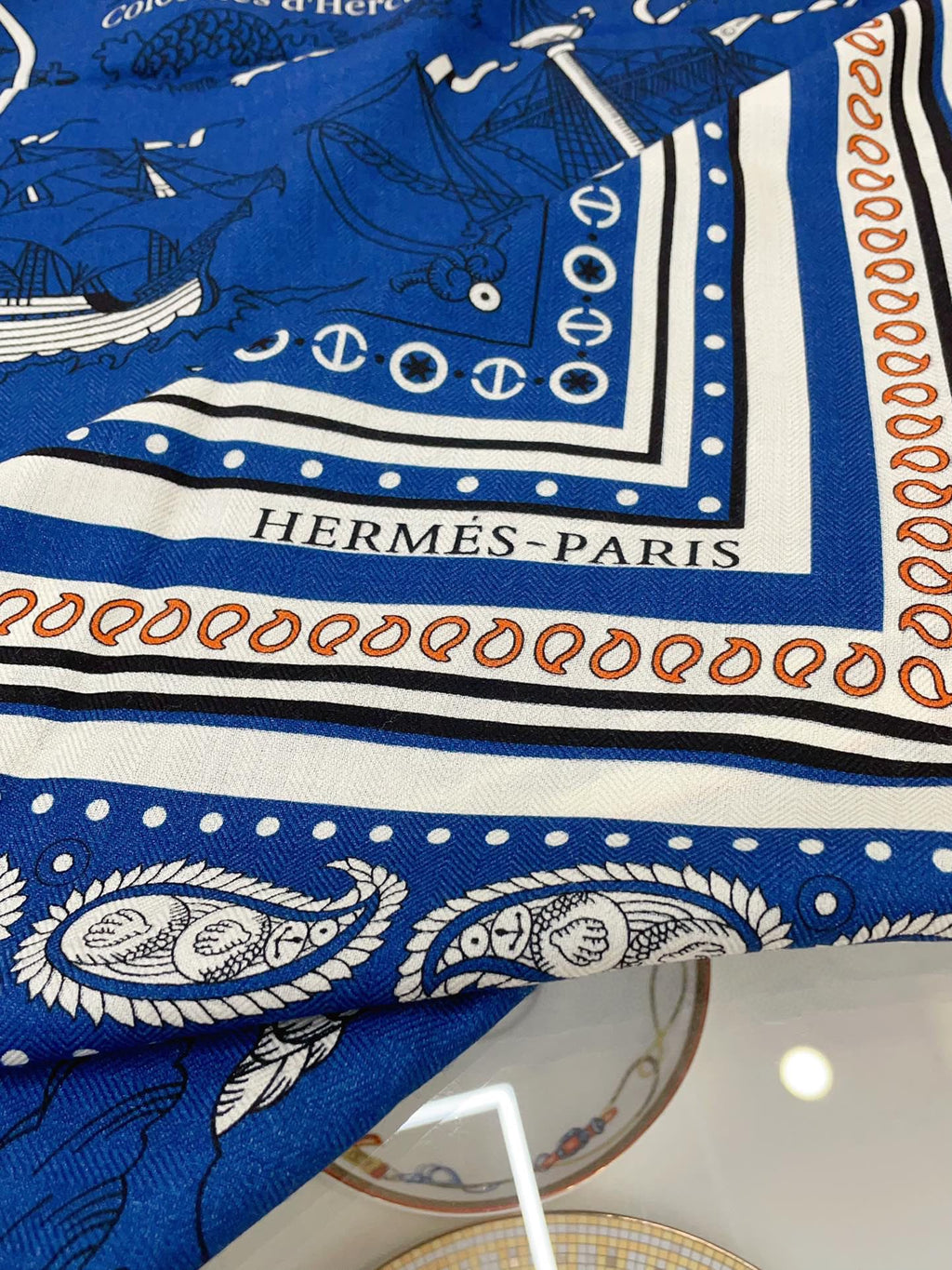 HERMES TATOUAGES MARINS BANDANA SHAWL 135 CM COLORFUL 385443