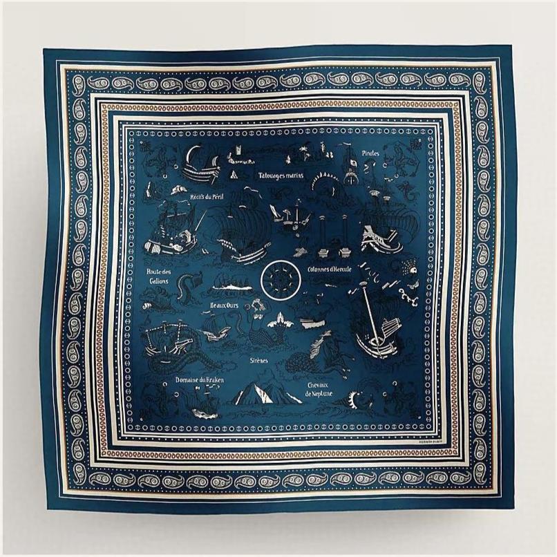 HERMES TATOUAGES MARINS BANDANA SHAWL 135 CM COLORFUL 385443