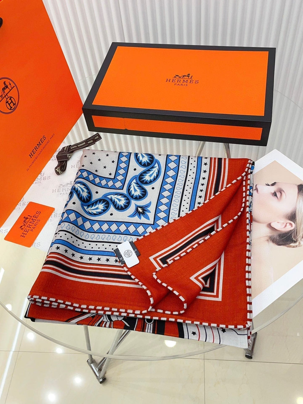 HERMES LES ROUES DE PHAETON BANDANA SHAWL 140 CM COLORFUL 385446
