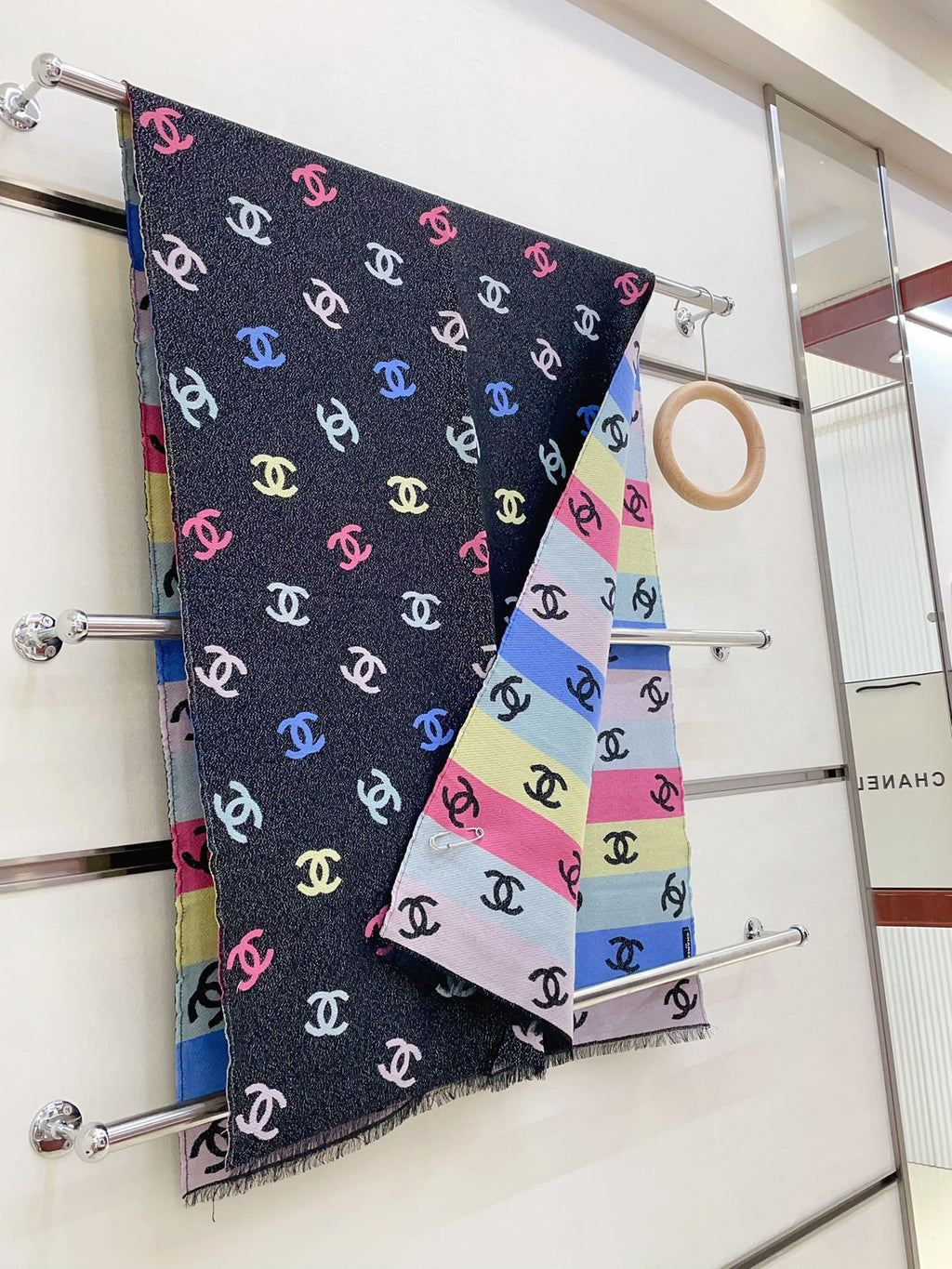CHANEL RAINBOW SCARF 180 CM IN COLORFUL CASHMERE AND WOOL 390961