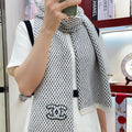 CHANEL SCARF 180 CM IN WHITE MIX BLACK CASHMERE  394592