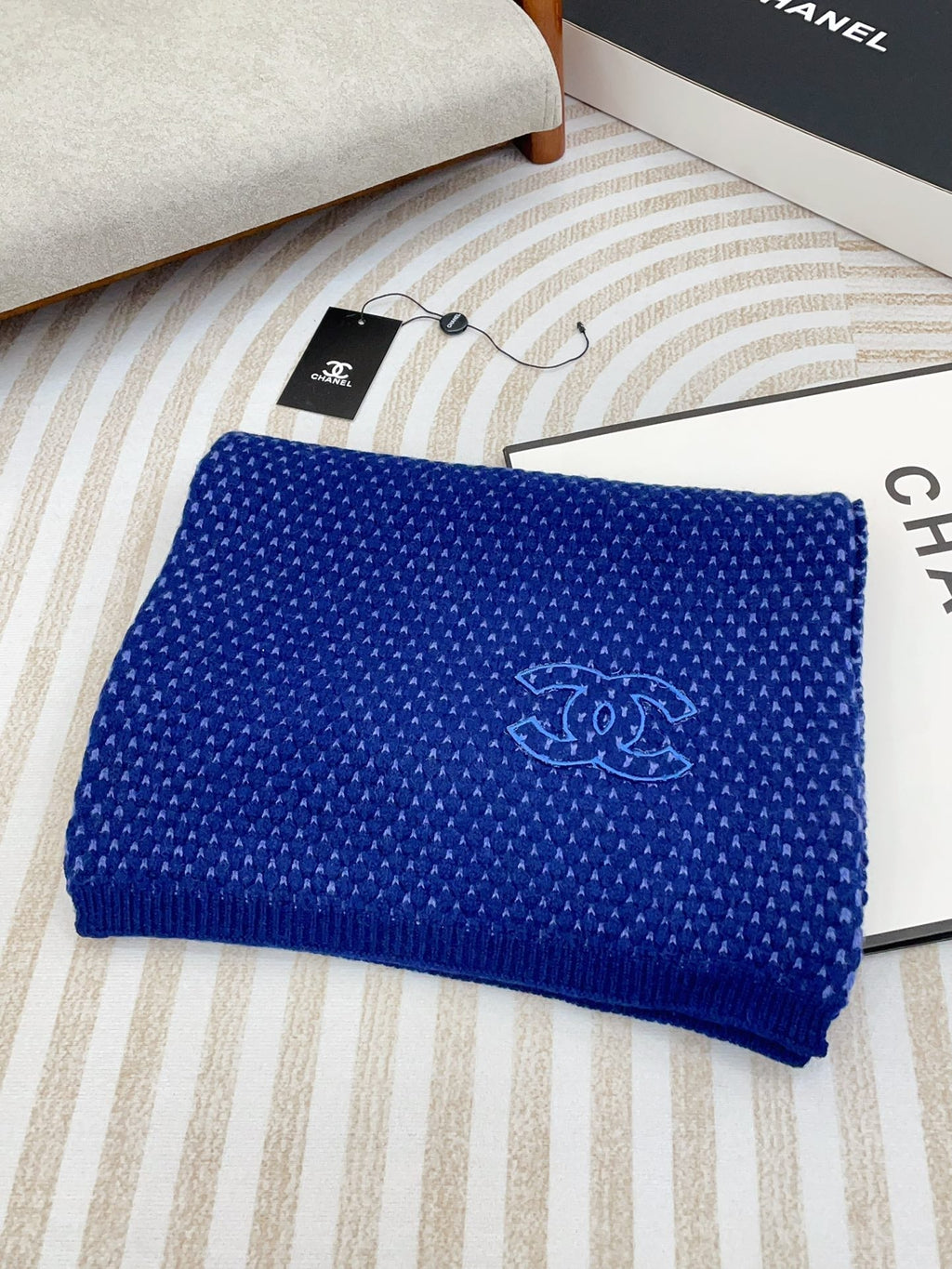 CHANEL SCARF 180 CM IN AZURE BLUE CASHMERE  394593
