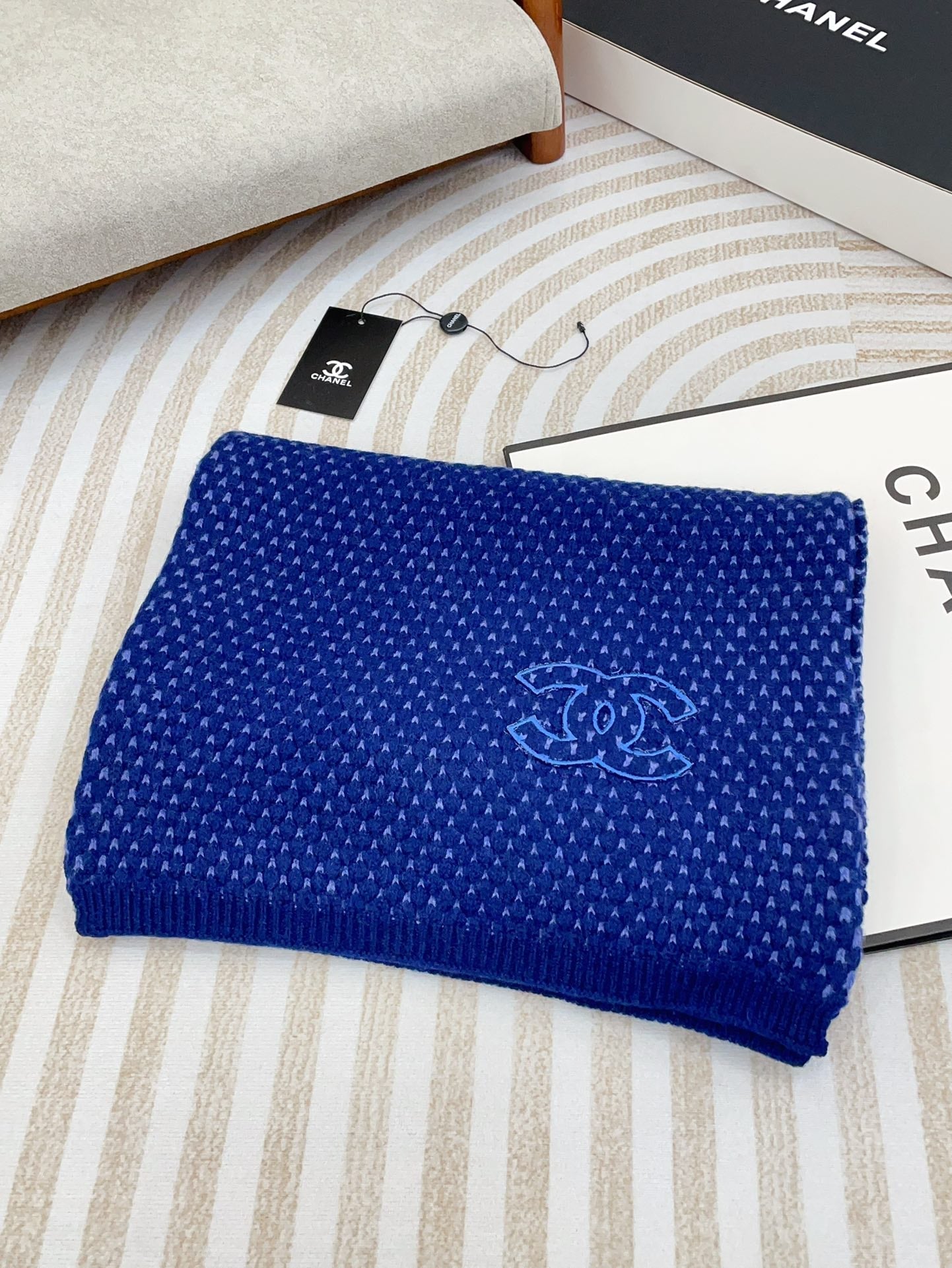 CHANEL SCARF 180 CM IN AZURE BLUE CASHMERE  394593