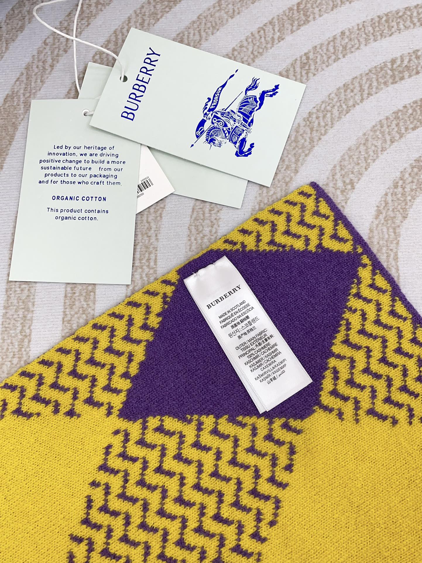 BURBERRY ARGYLE WOOL SCARF 190 CM VIOLET MIX BRIGHT YELLOW 394595