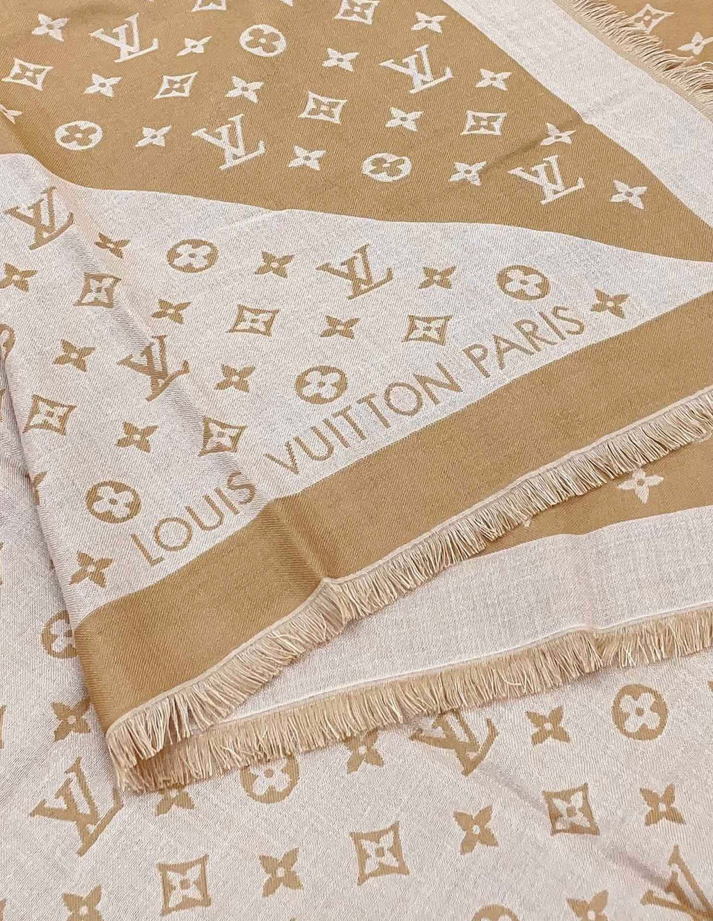 LOUIS VUITTON DUOGRAM SCARF 140 CM IN PINK BEIGE SILK 396238