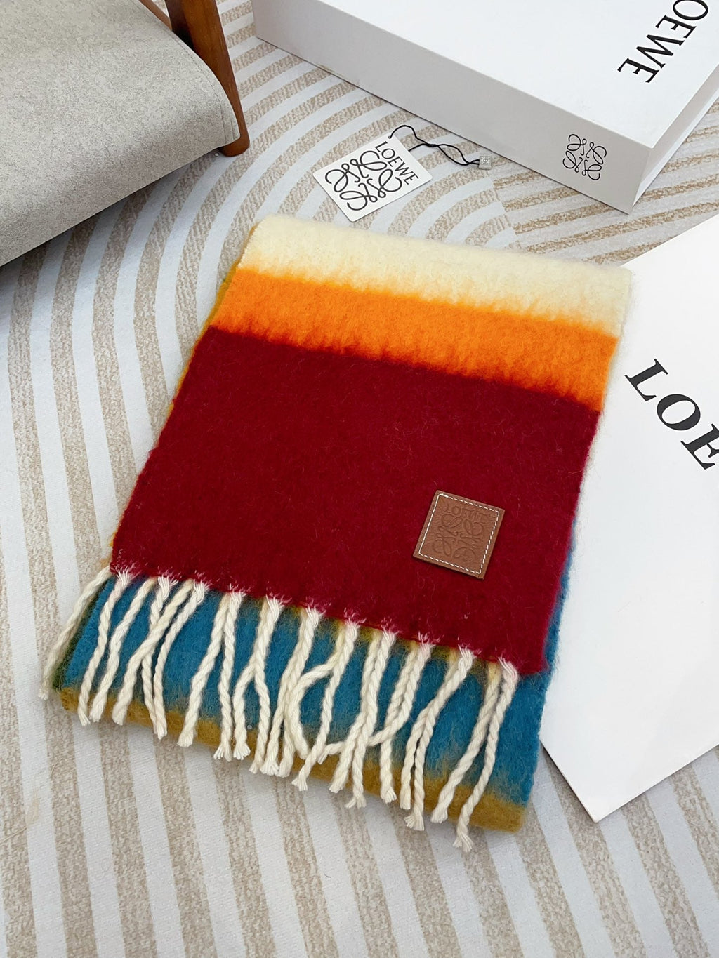 LOEWE SCARF 185 CM IN COLORFUL GRADIENT WOOL AND MOHAIR 396249